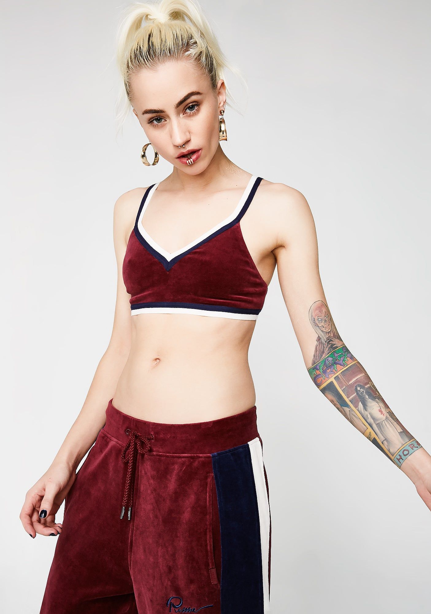 FENTY PUMA By Rihanna Wine V Neck Velour Crop Top sold by Dolls Kill product image thumbnail 2