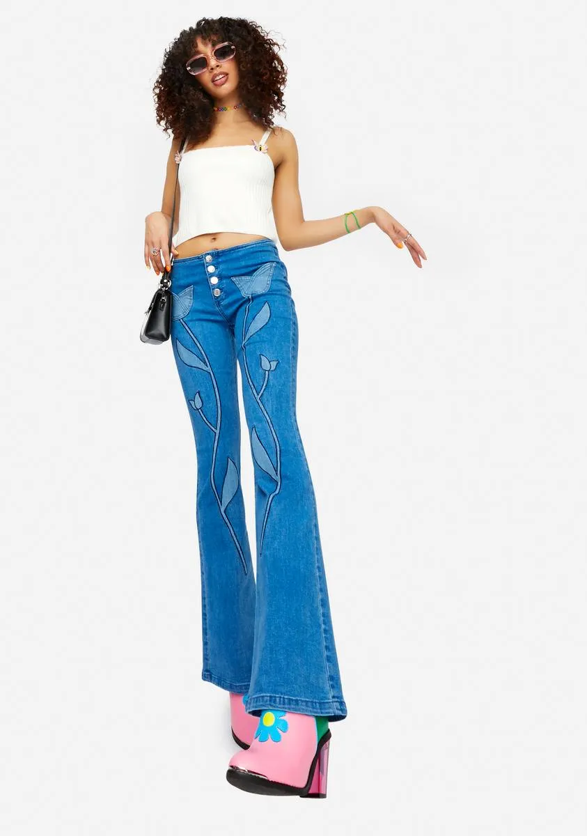Hippie Nights Tulip Print Denim Flares sold by Dolls Kill product image thumbnail 3