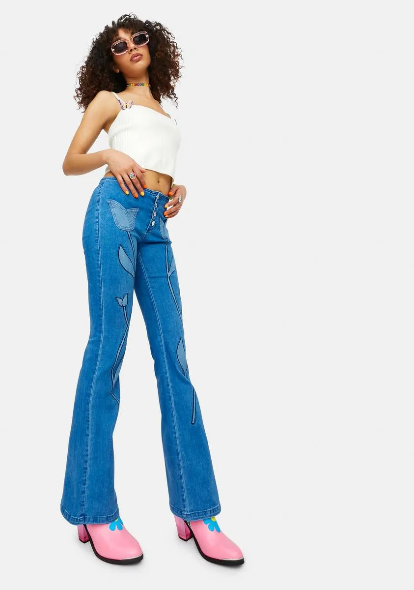 Hippie Nights Tulip Print Denim Flares sold by Dolls Kill product image thumbnail 2