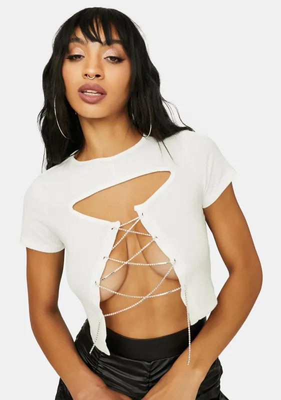 Ivory At My Worst Lace Up Crop Tee sold by Dolls Kill