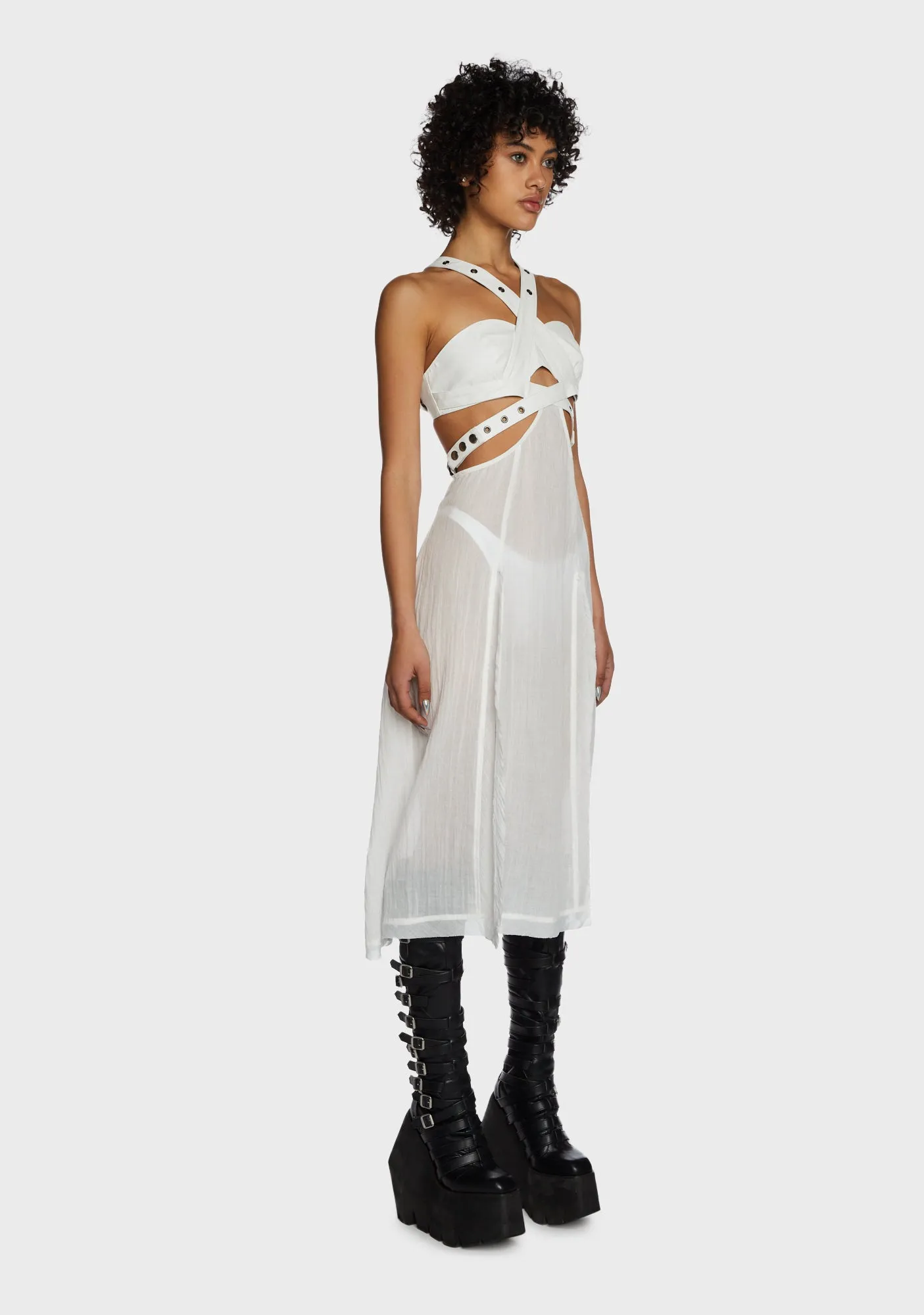 Replay Vegan Leather And Gauze Midi Dress - White sold by Dolls Kill product image thumbnail 3