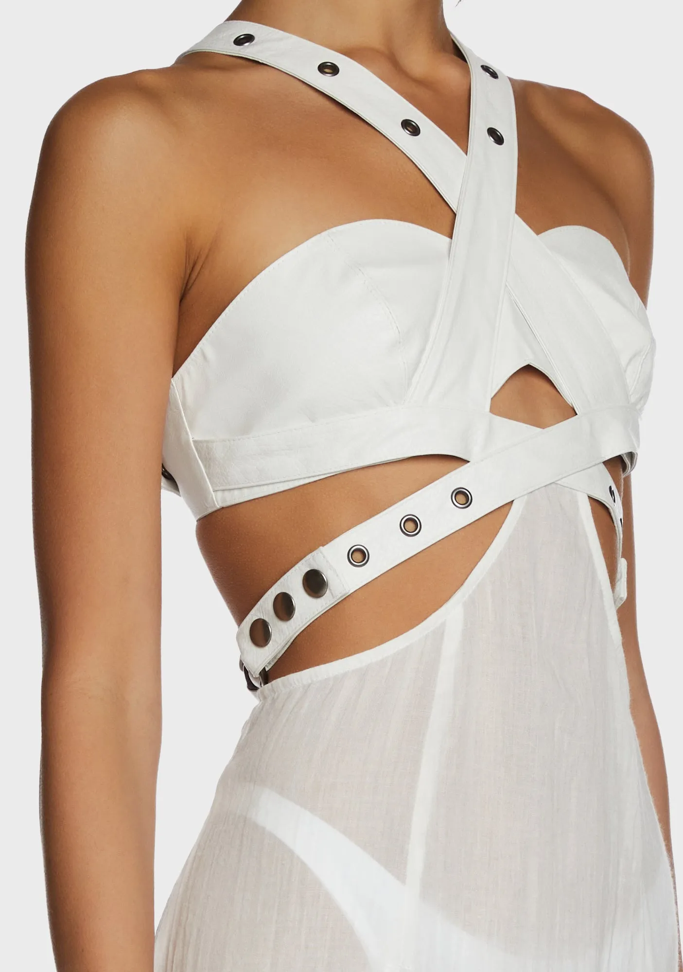 Replay Vegan Leather And Gauze Midi Dress - White sold by Dolls Kill product image thumbnail 5