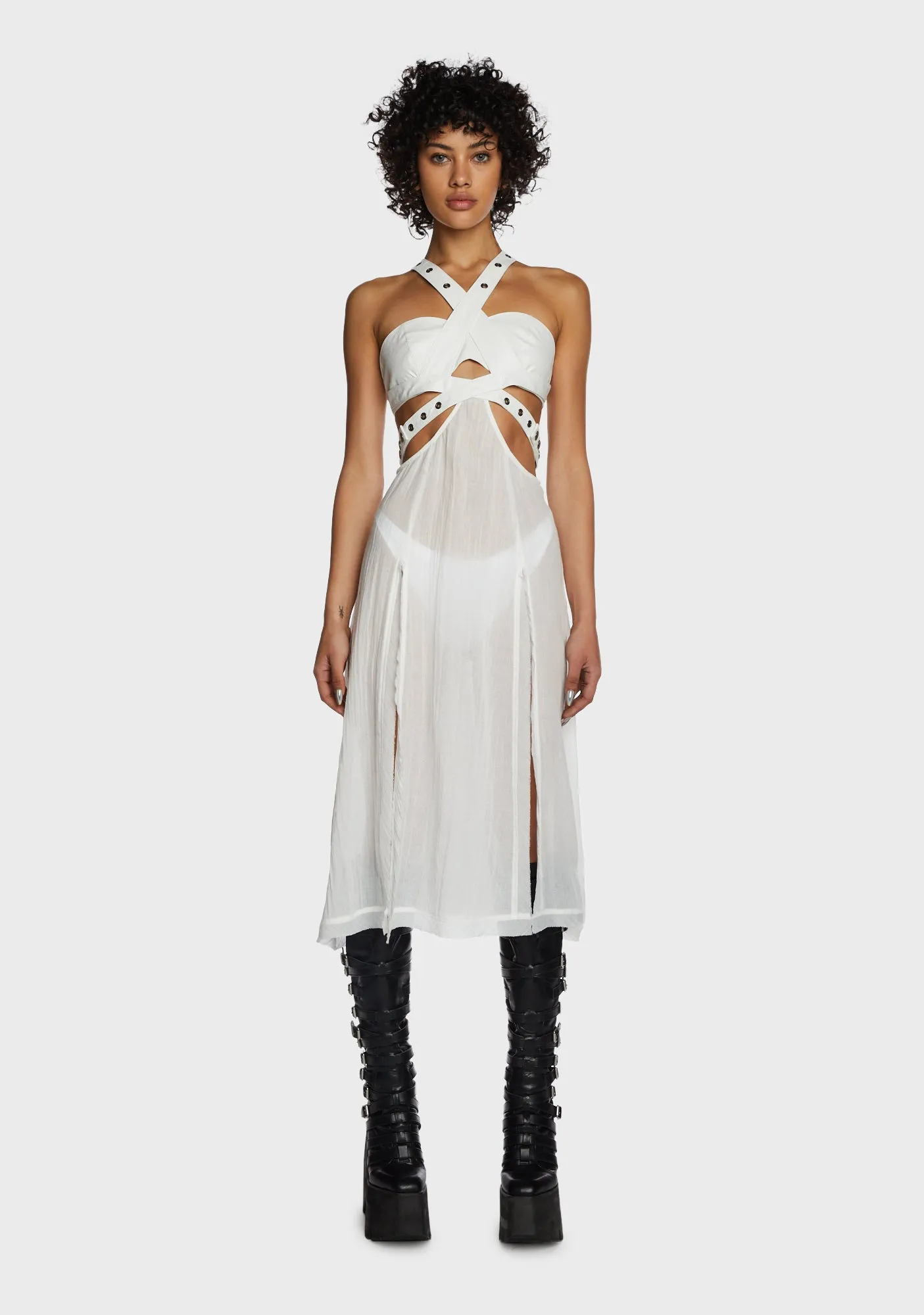 Replay Vegan Leather And Gauze Midi Dress - White sold by Dolls Kill