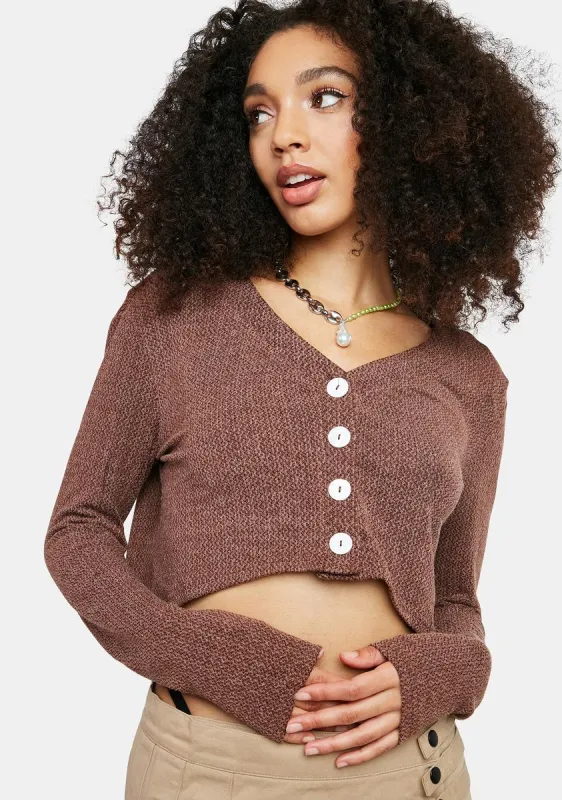 Brown Melange Button Front Cardigan sold by Dolls Kill