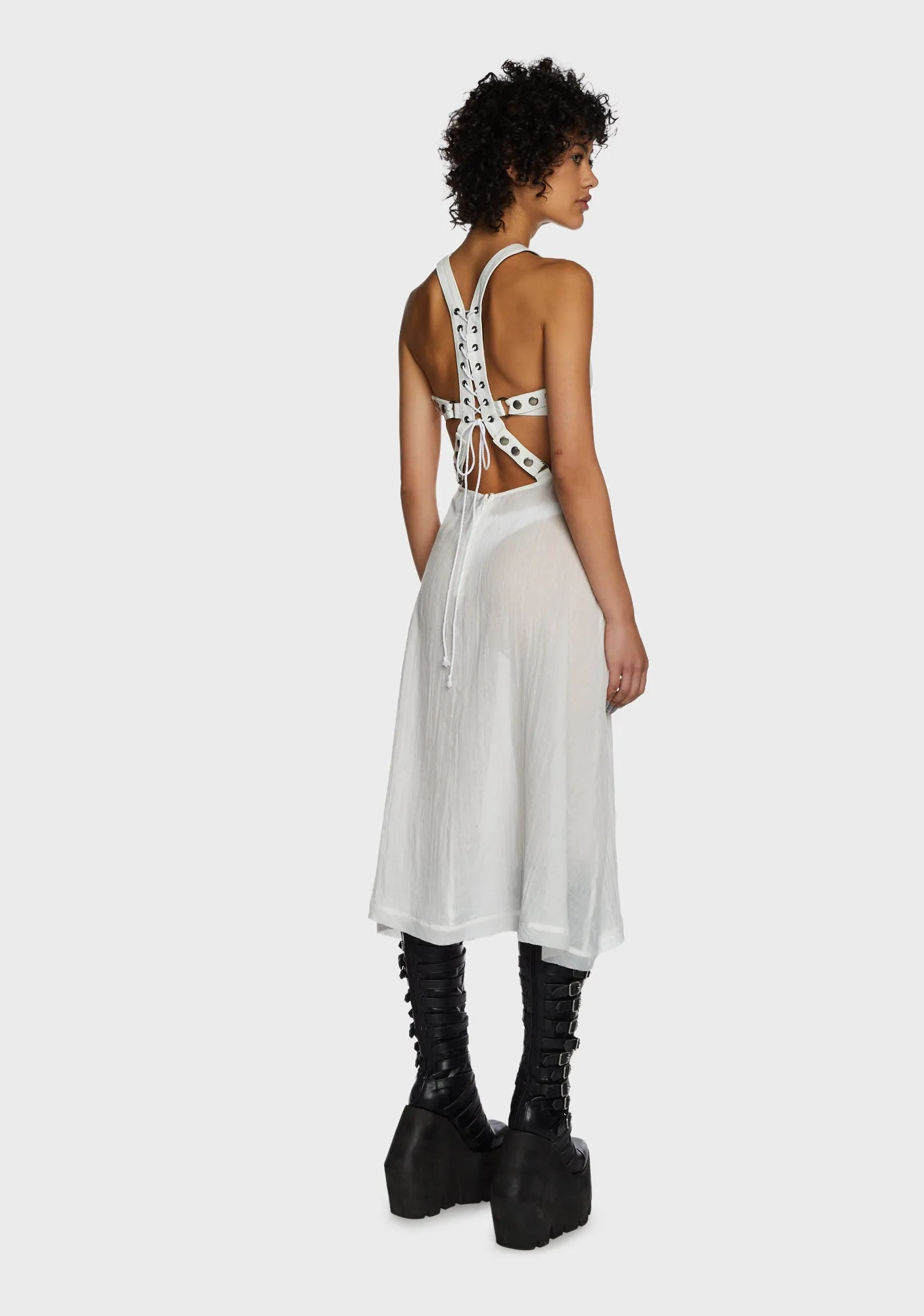 Replay Vegan Leather And Gauze Midi Dress - White sold by Dolls Kill product image thumbnail 4