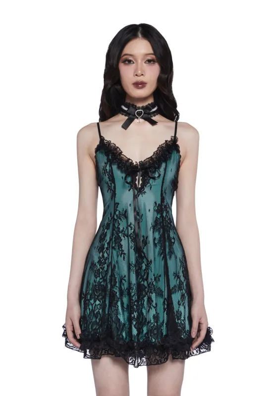 Faithfully Doomed Lace Dress - Mint sold by Dolls Kill