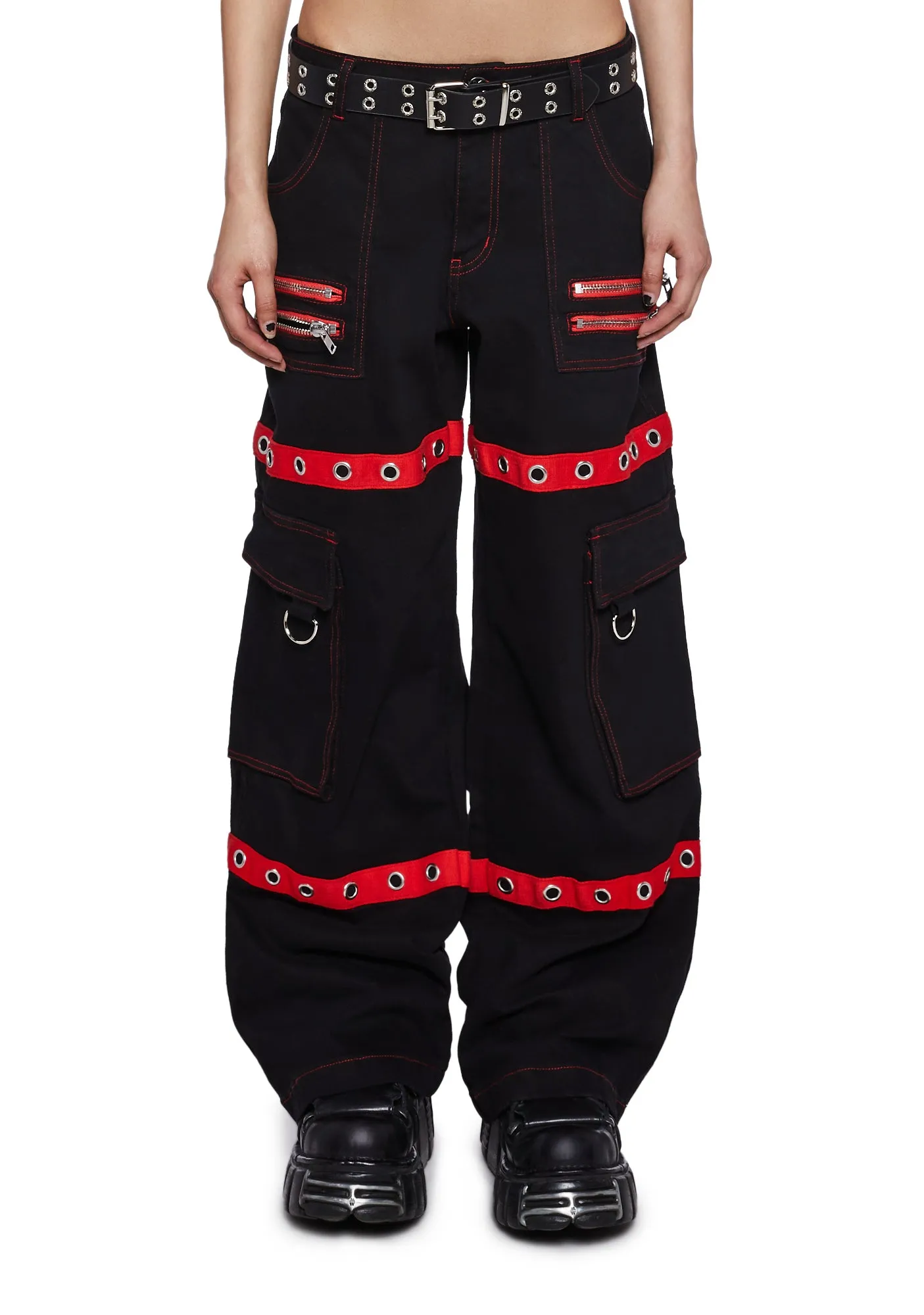 Mortal Solitude Cargo Pants - Red sold by Dolls Kill