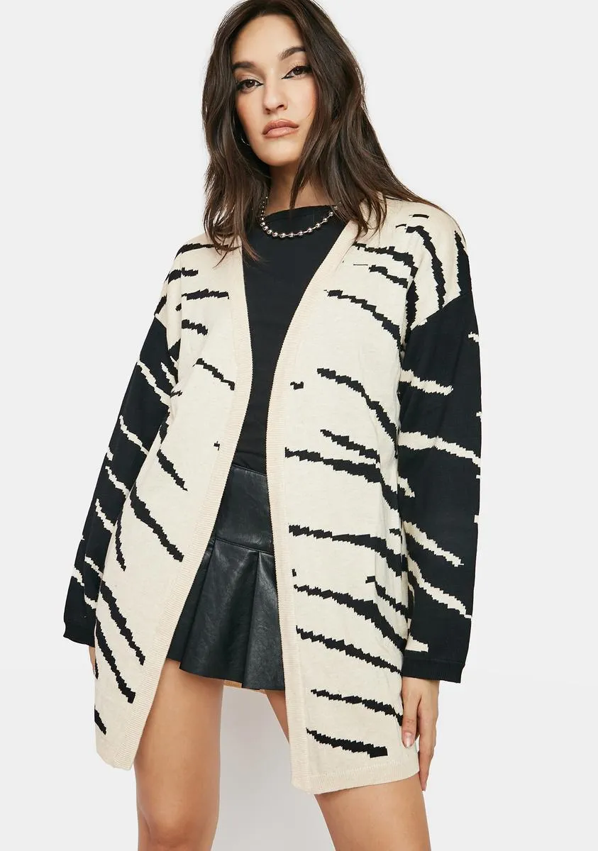 Seeing Clearly Zebra Print Cardigan sold by Dolls Kill