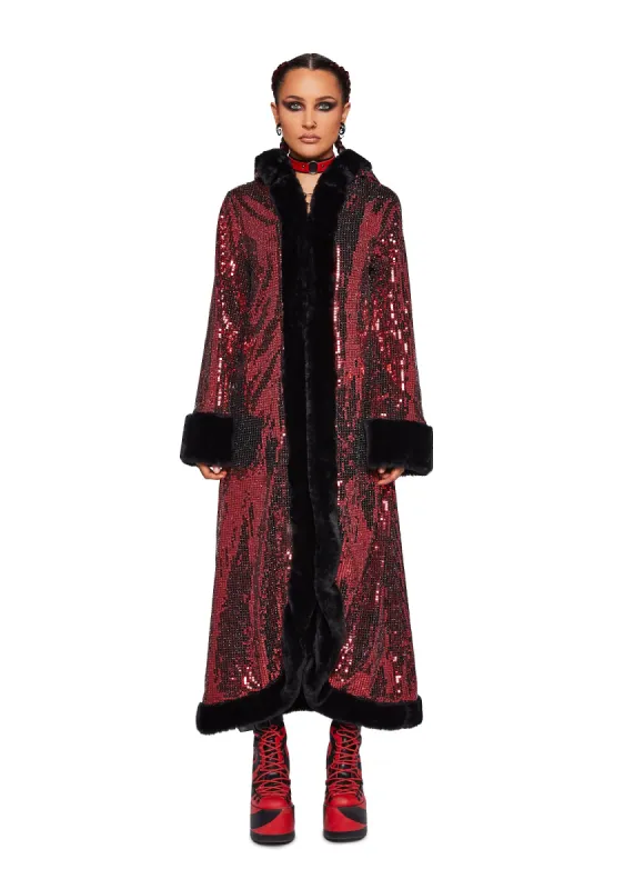 Disco Fusion Hooded Duster - Red sold by Dolls Kill