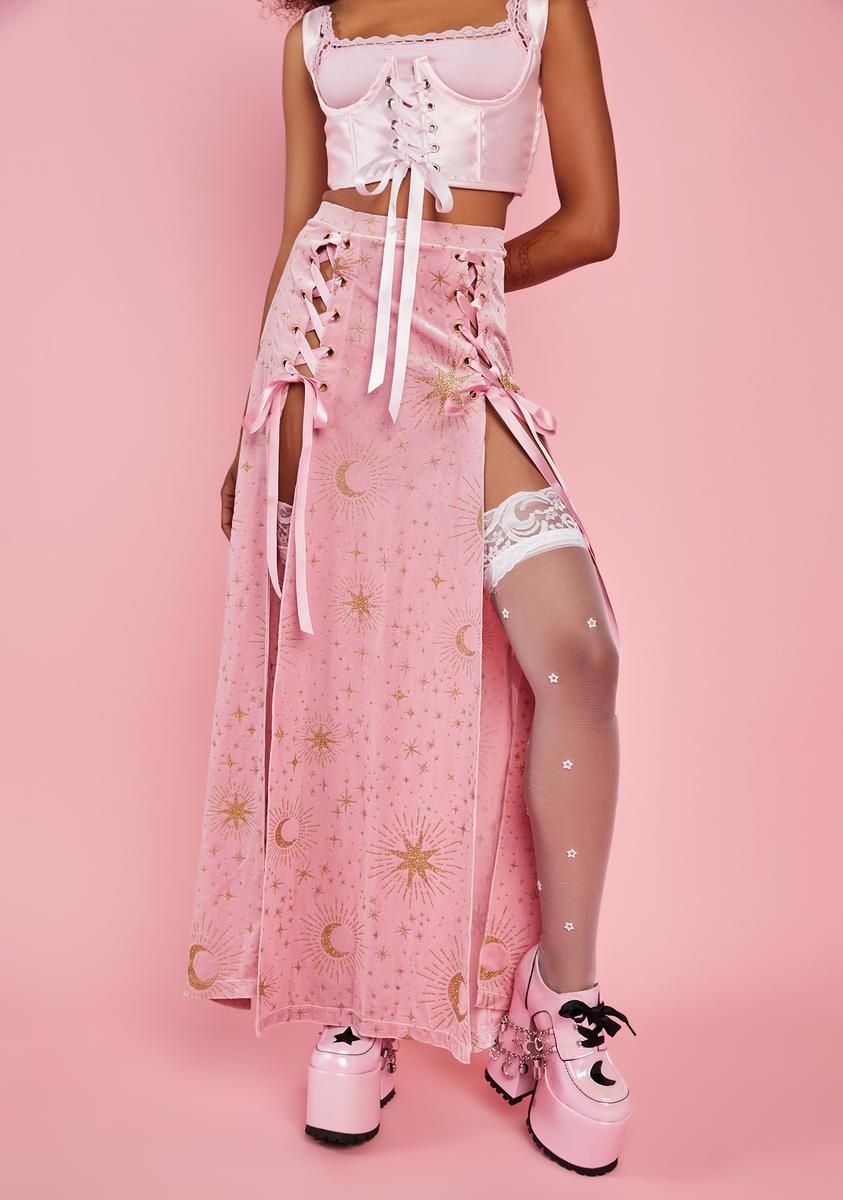 Blush What A Charmer Maxi Skirt sold by Dolls Kill