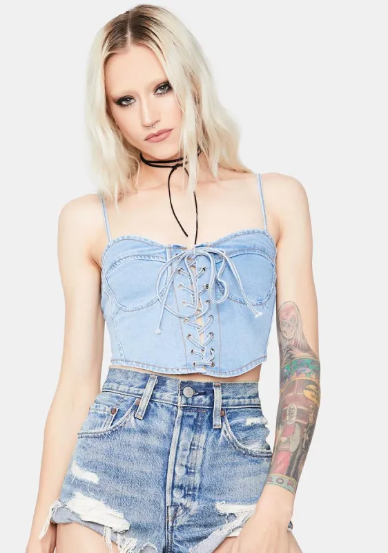 New Wave Denim Corset Top sold by Dolls Kill