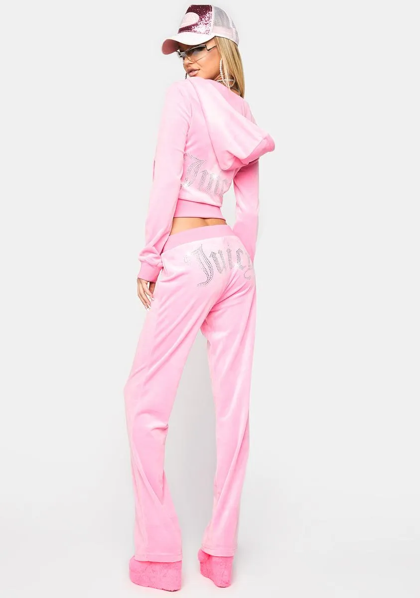 Pink OG Big Bling Velour Track Pants sold by Dolls Kill product image thumbnail 4
