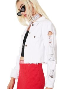 In Distress Crop Denim Jacket sold by Dolls Kill