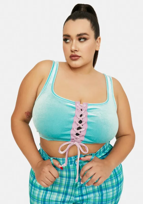 Plus Come Here Often Velour Lace Up Top sold by Dolls Kill