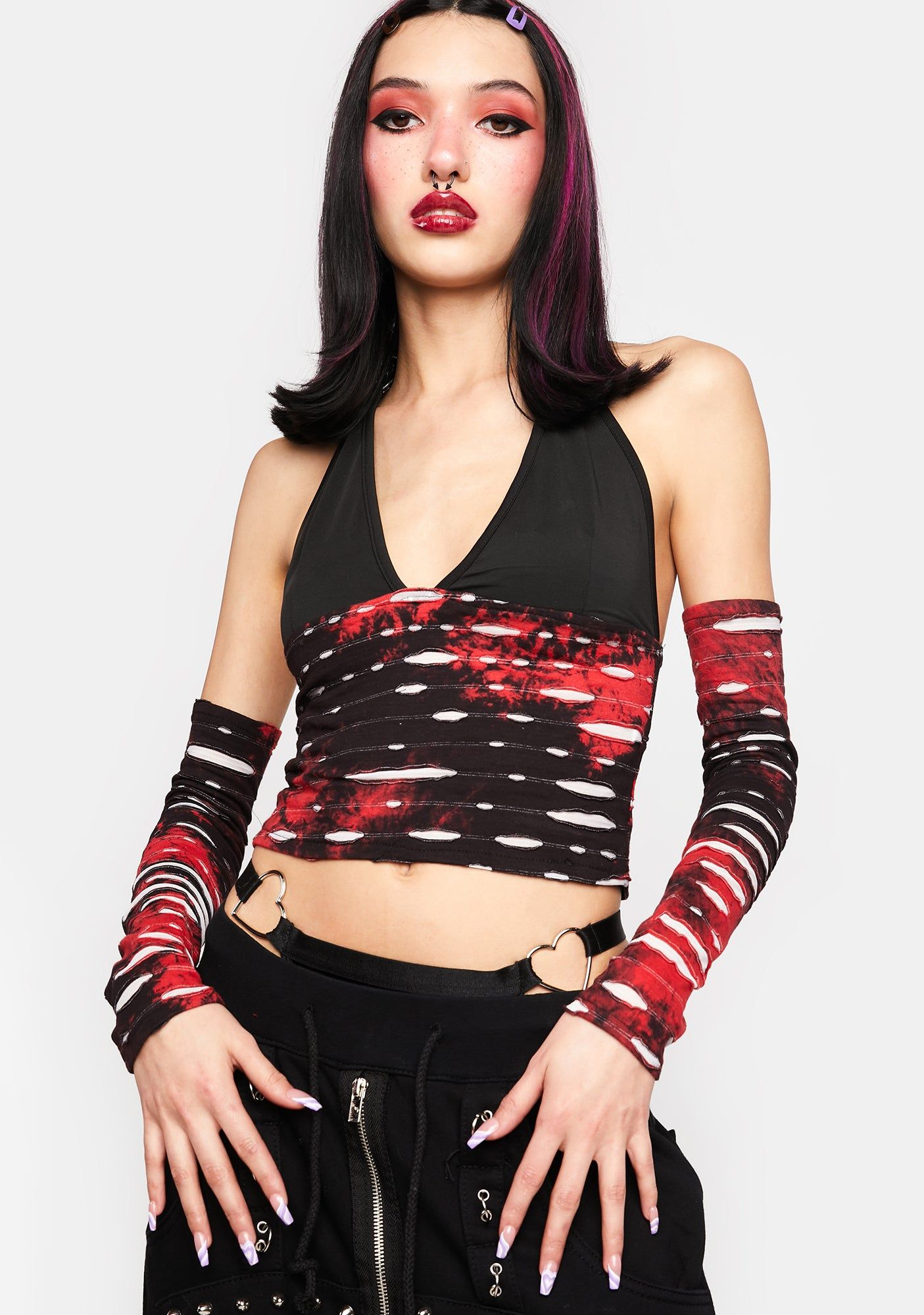 Distressed Mess Top And Arm Warmers sold by Dolls Kill