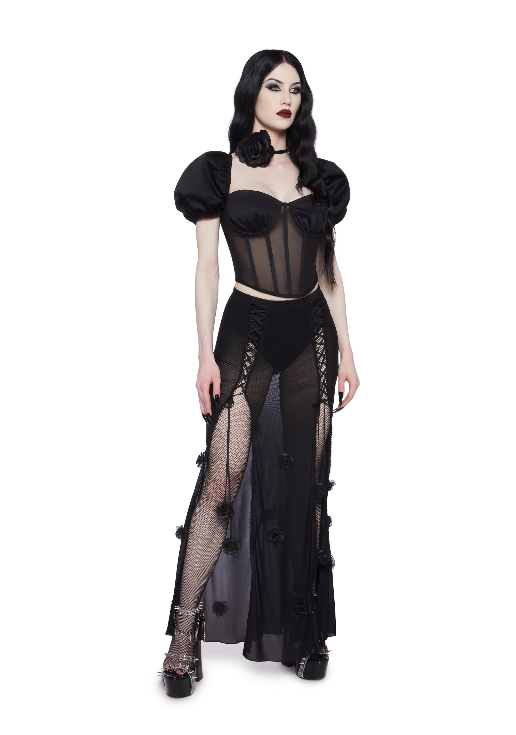 Moonlit Rose Mesh Maxi Skirt sold by Dolls Kill product image thumbnail 2