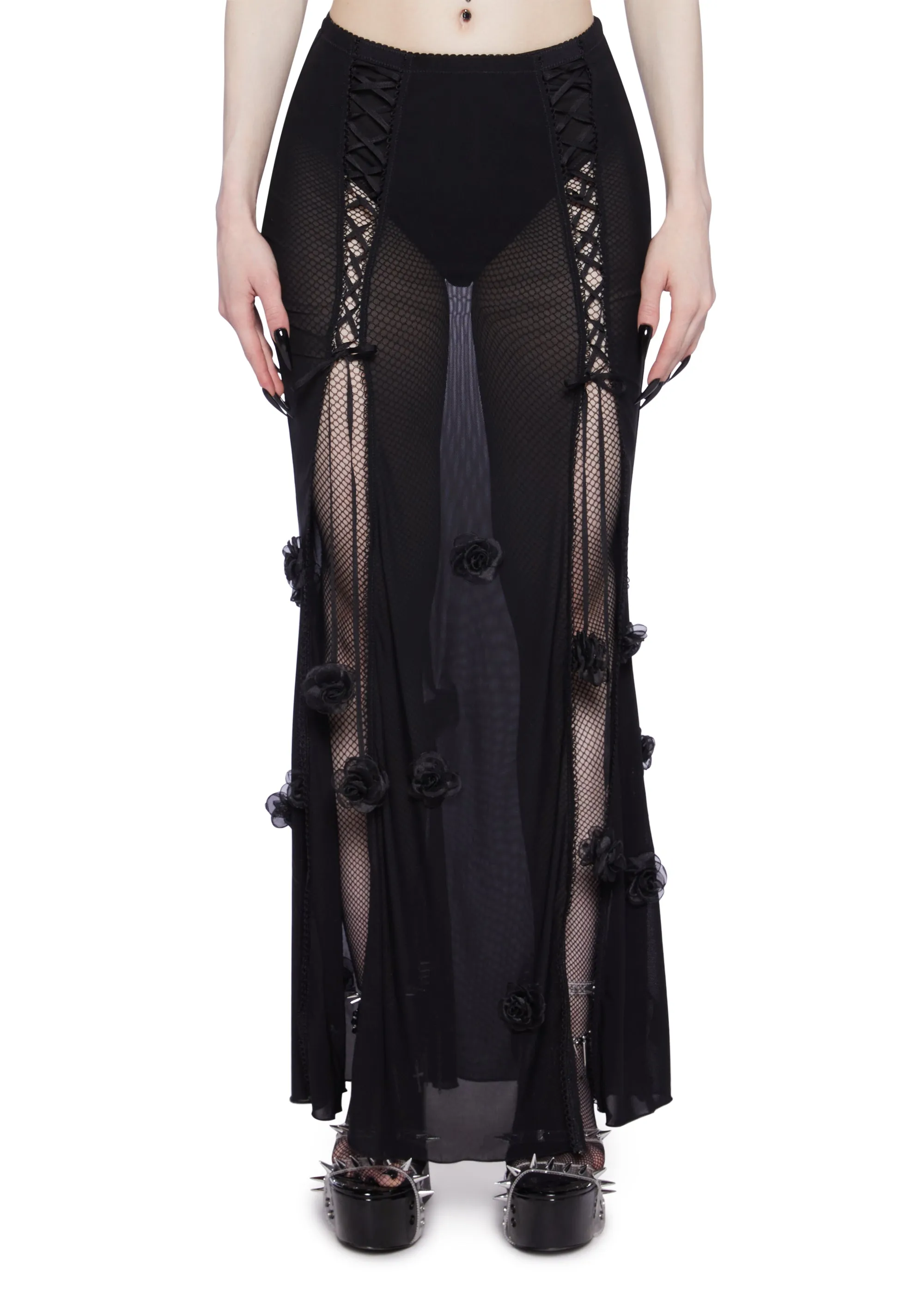 Moonlit Rose Mesh Maxi Skirt sold by Dolls Kill