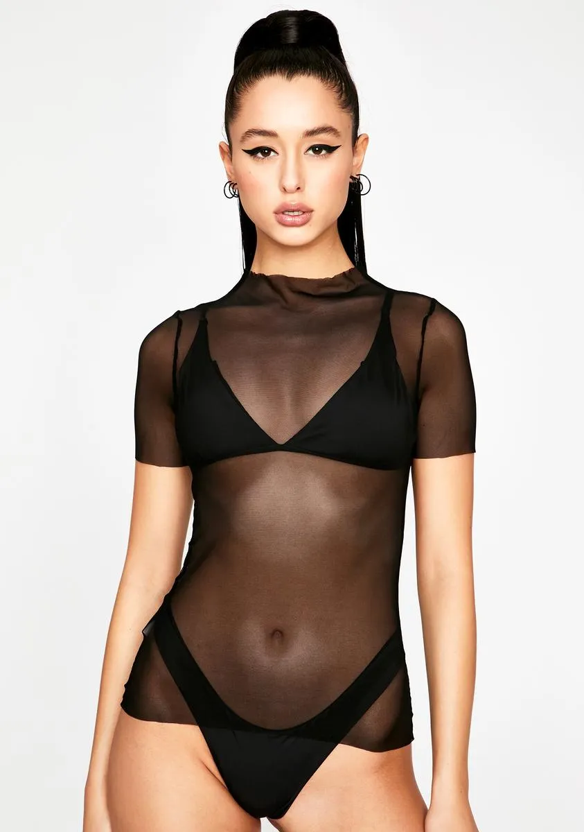 Black Mesh Mock Neck Tee sold by Dolls Kill