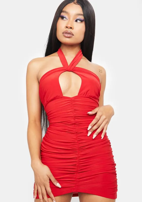 Rouge Obviously Chic Halter Mini Dress sold by Dolls Kill