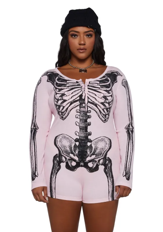 Plus Rib By Rib Long Sleeve Romper - Pink sold by Dolls Kill