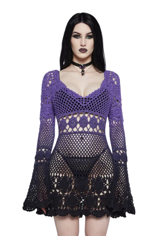 Bottled Appetites Crochet Dress - Purple sold by Dolls Kill