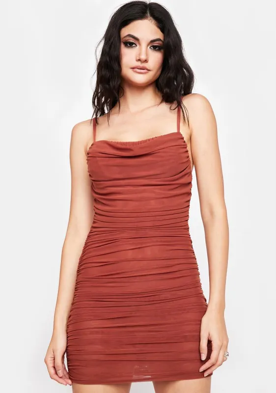 Rust Trading Up Ruched Mini Dress sold by Dolls Kill
