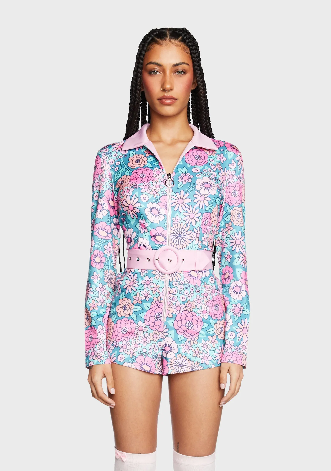 Modern Love Floral Romper - Pink/Blue sold by Dolls Kill