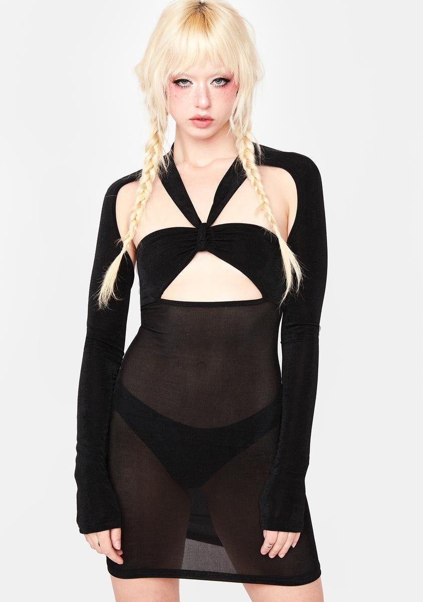 Black Long Sleeve Cut Out Mini Dress sold by Dolls Kill