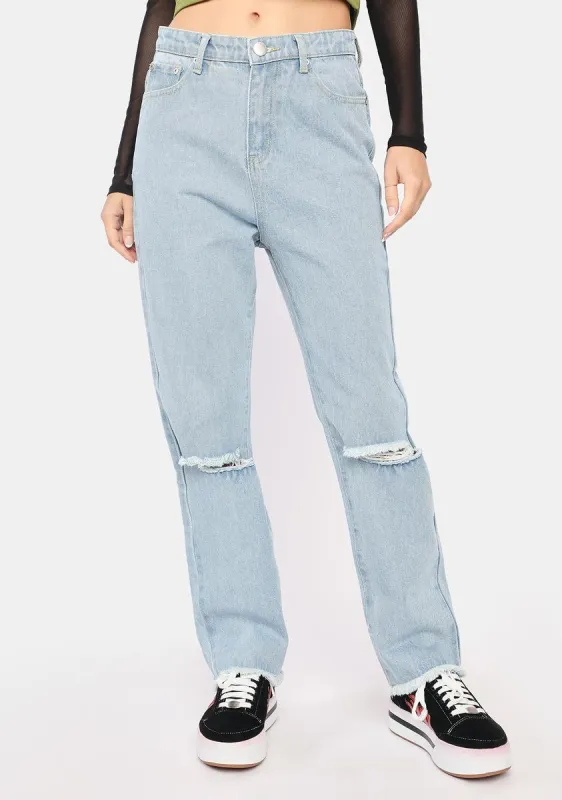 Light Stonewash Straight Leg Denim Jeans sold by Dolls Kill