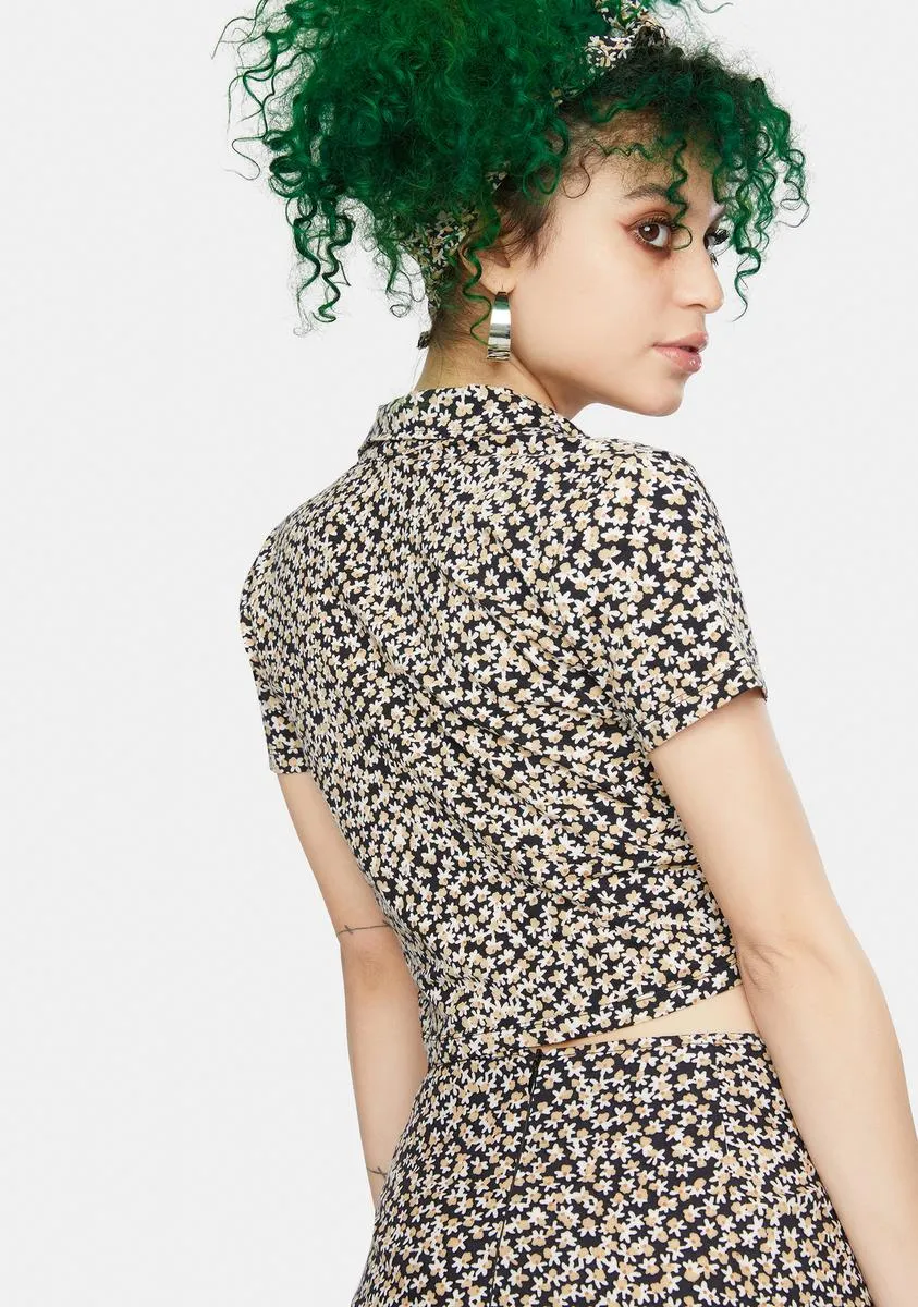 Spring Fling Floral Black Wuma Crop Shirt sold by Dolls Kill product image thumbnail 4