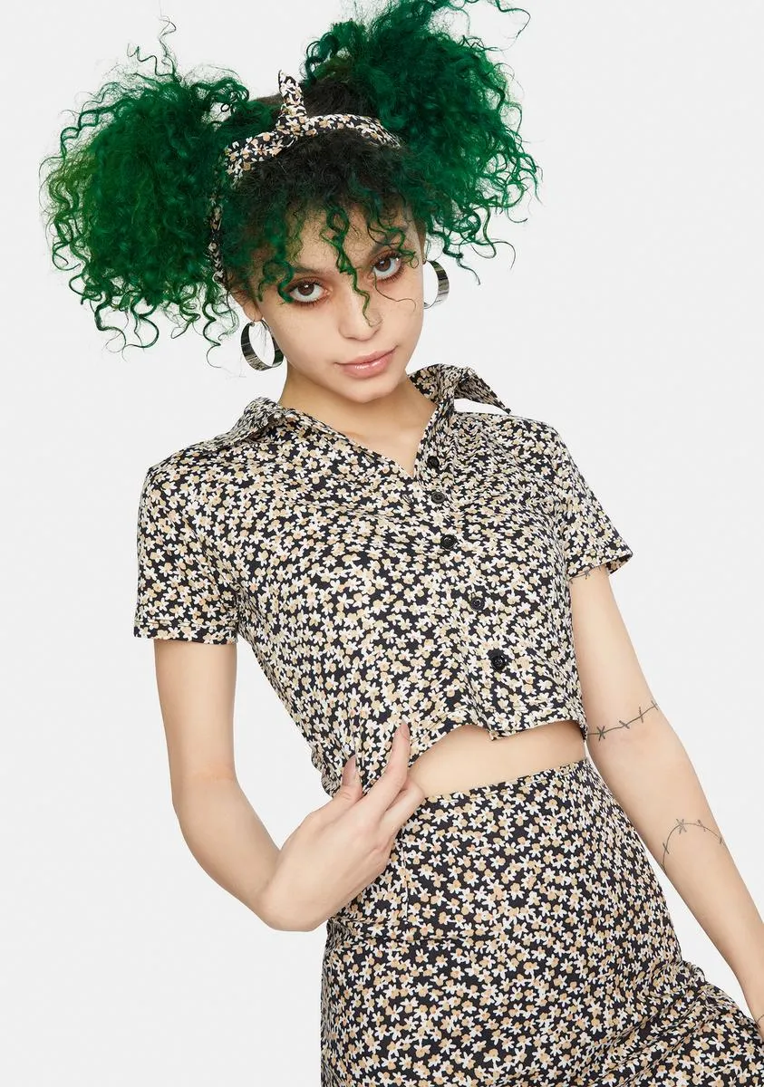 Spring Fling Floral Black Wuma Crop Shirt sold by Dolls Kill