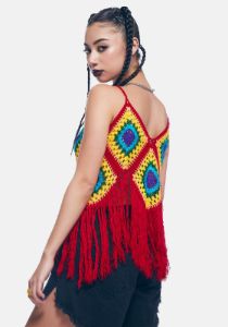 Mulberry Fields Of Sunlight Crochet Fringe Top sold by Dolls Kill