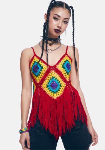 Mulberry Fields Of Sunlight Crochet Fringe Top sold by Dolls Kill