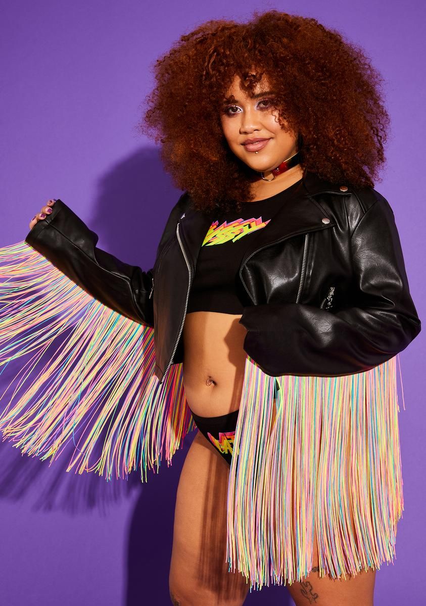 Plus Love Wins Rainbow Fringe Moto Jacket sold by Dolls Kill product image thumbnail 2