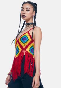 Mulberry Fields Of Sunlight Crochet Fringe Top sold by Dolls Kill