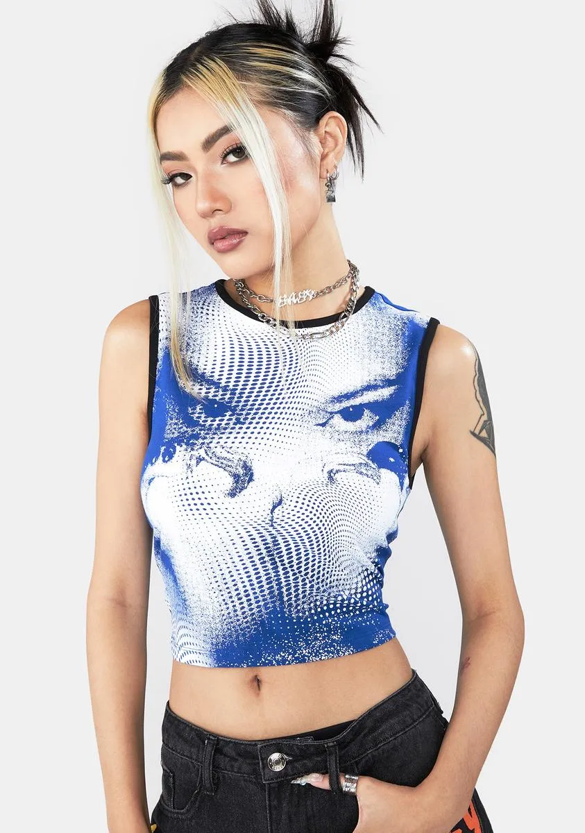 Dotted Face Print 00's Vest Top sold by Dolls Kill