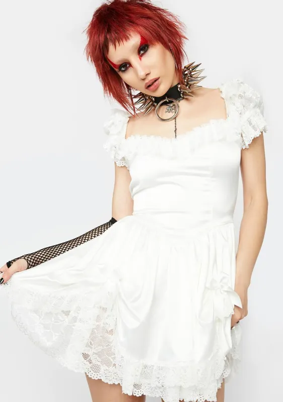 Ivory Bad Meets Evil Satin Mini Dress sold by Dolls Kill