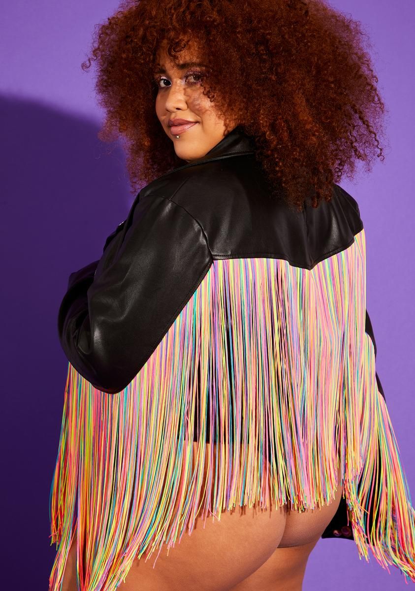 Plus Love Wins Rainbow Fringe Moto Jacket sold by Dolls Kill product image thumbnail 5
