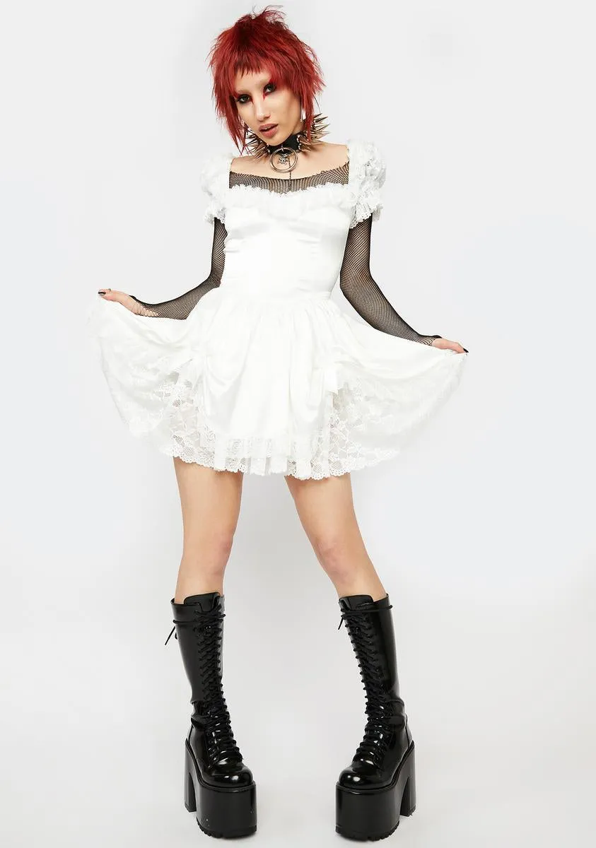 Ivory Bad Meets Evil Satin Mini Dress sold by Dolls Kill product image thumbnail 3
