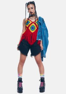 Mulberry Fields Of Sunlight Crochet Fringe Top sold by Dolls Kill