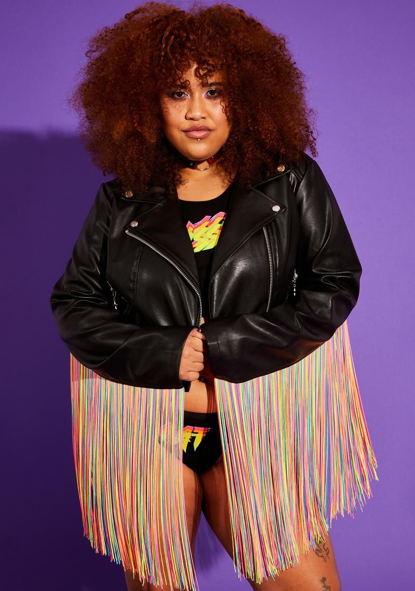 Plus Love Wins Rainbow Fringe Moto Jacket sold by Dolls Kill product image thumbnail 4