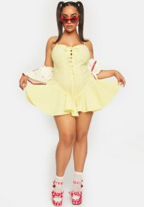 Plus Lemon Truthful Thoughts Flared Dress sold by Dolls Kill
