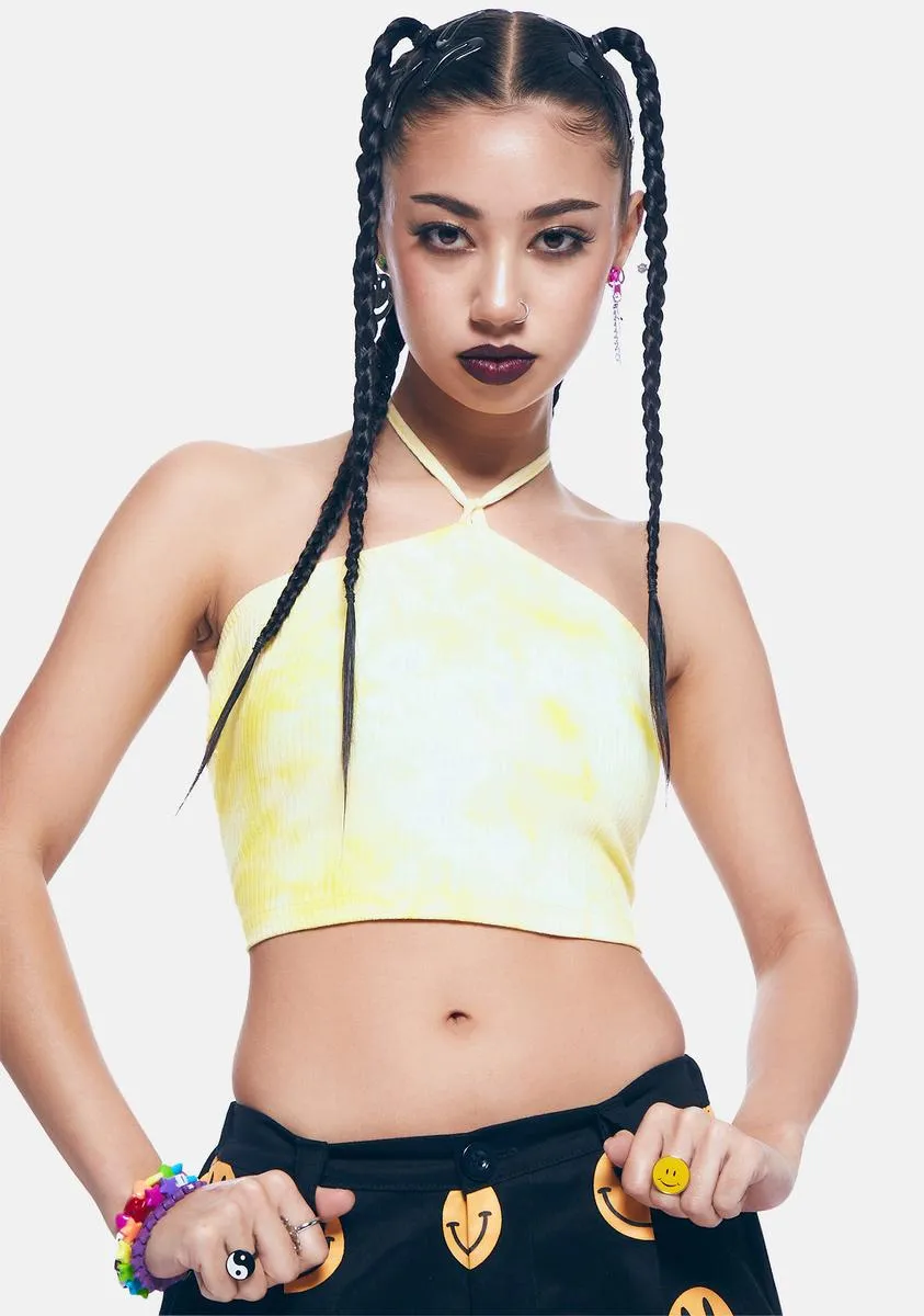Yellow Tie Dye Halter Neck Top sold by Dolls Kill