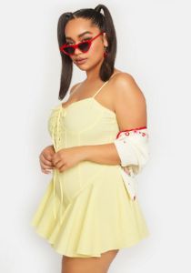 Plus Lemon Truthful Thoughts Flared Dress sold by Dolls Kill