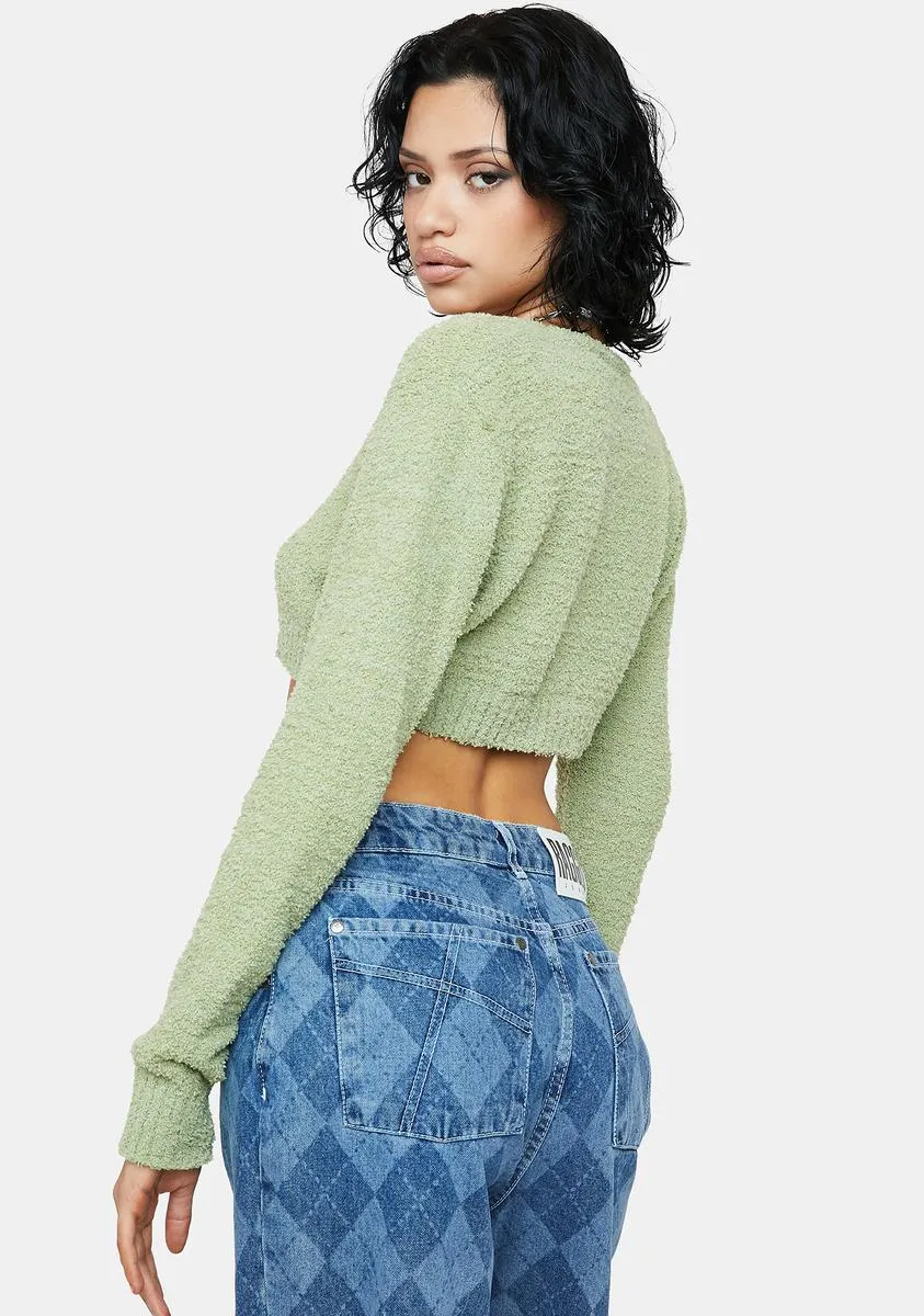 Sage Knit Cropped Long Sleeve Cardigan sold by Dolls Kill product image thumbnail 4