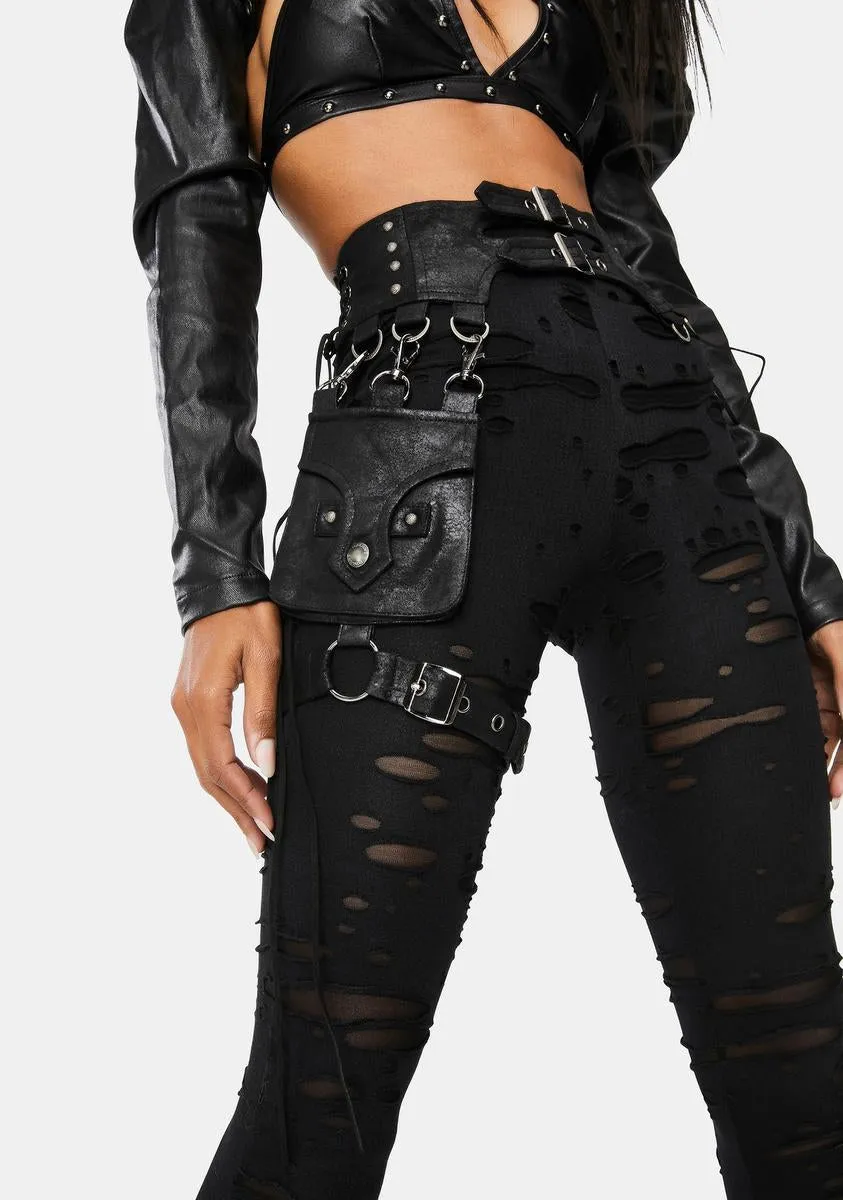 Black Steampunk Detachable Waist Bag Leggings sold by Dolls Kill
