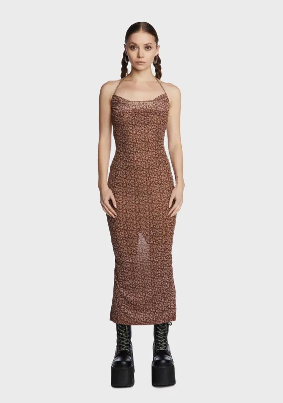 Chocolate Post Date Feels Maxi Dress sold by Dolls Kill