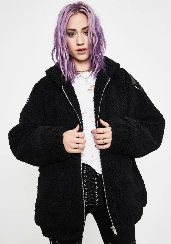 Blissful Misery Hooded Sherpa Jacket sold by Dolls Kill