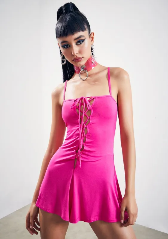 Flirt For Fun Lace-Up Romper sold by Dolls Kill