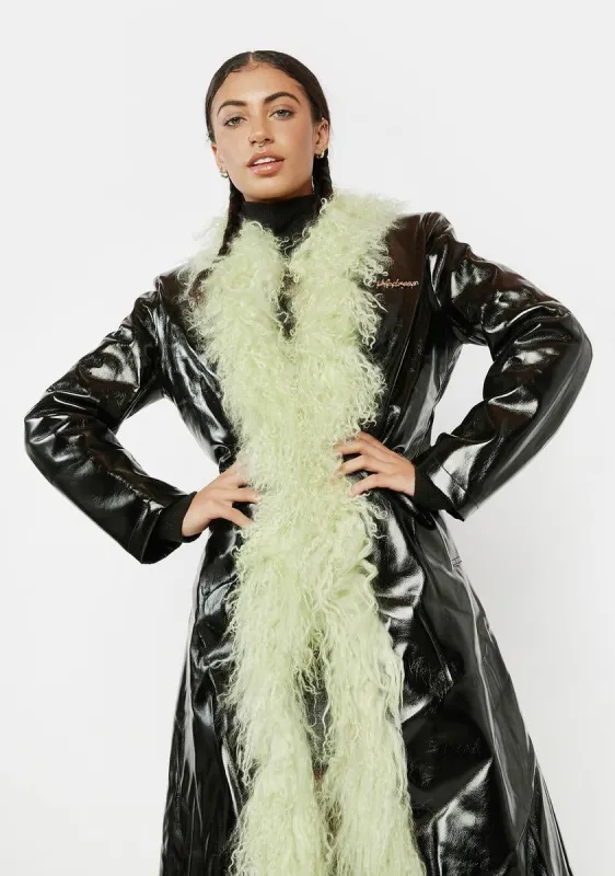 Green Mongolian Fur Trim Leather Long Coat sold by Dolls Kill